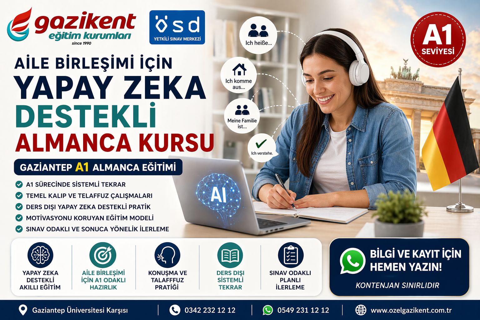 Aile Birleşimi İçin Yapay Zeka Destekli Almanca Kursu | Gaziantep A1 Almanca Eğitimi