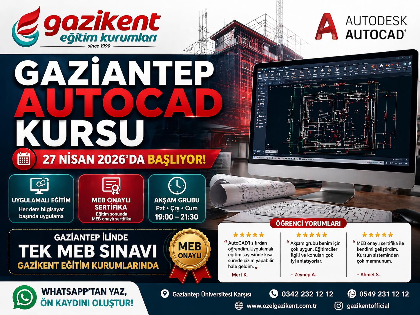 Gaziantep AutoCAD Kursu | 27 Nisan 2026’da Başlıyor | Gazikent Eğitim Kurumları