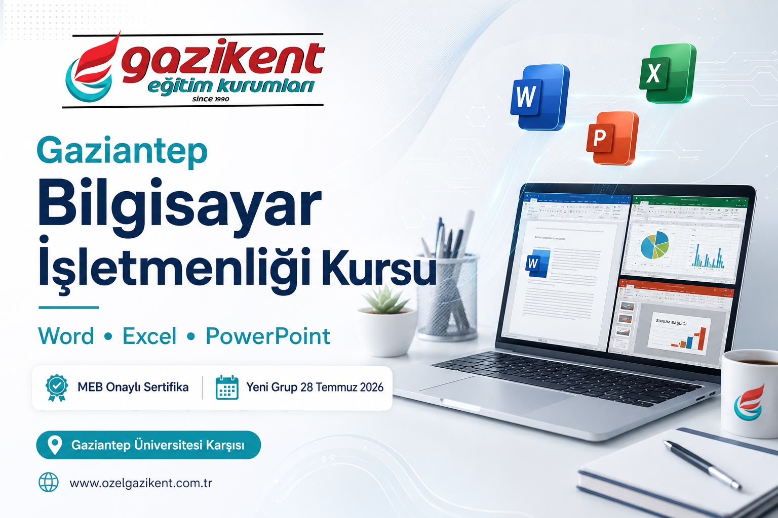 Gaziantep Bilgisayar Kursu 2026 | MEB Onaylı Office Programları