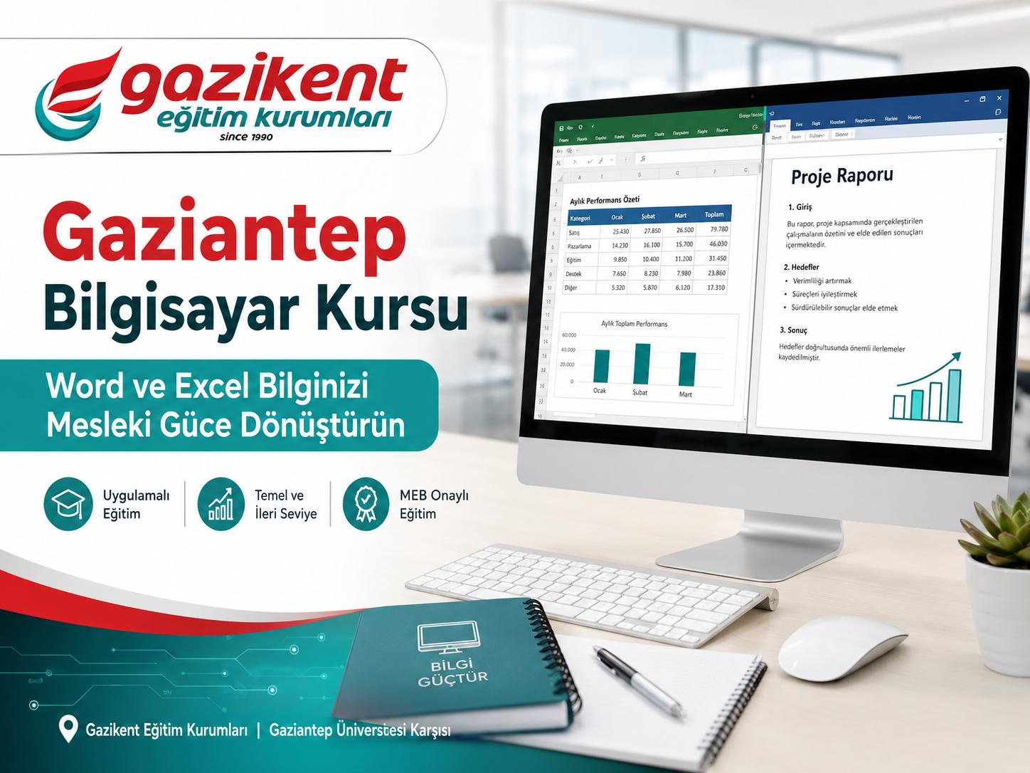 Gaziantep Bilgisayar Kursu | Word, Excel ve MEB Sertifika 2026